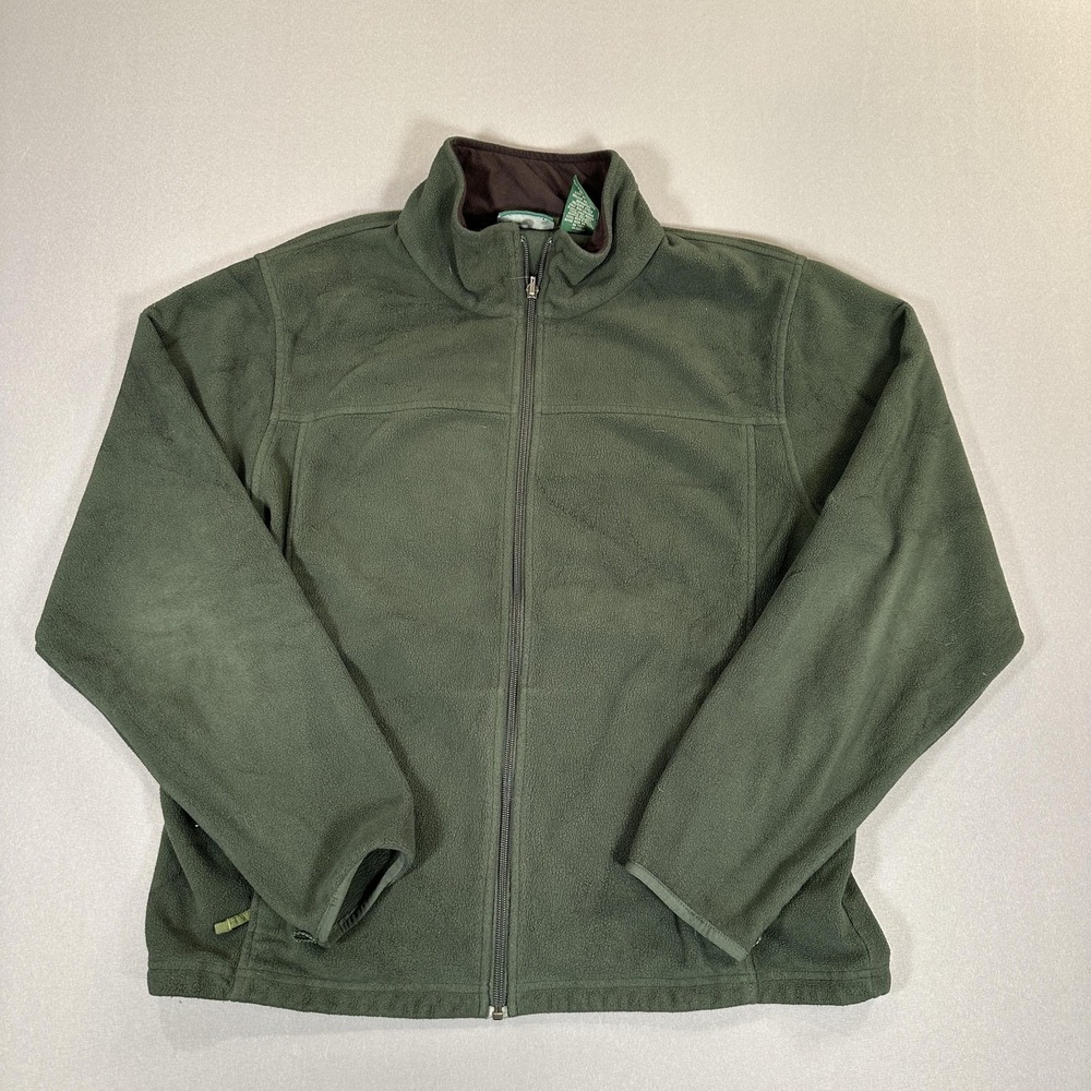 L.L. Bean Jacket Mens Large Green Fleece Full Zip Stand Collar Outdoor Warm